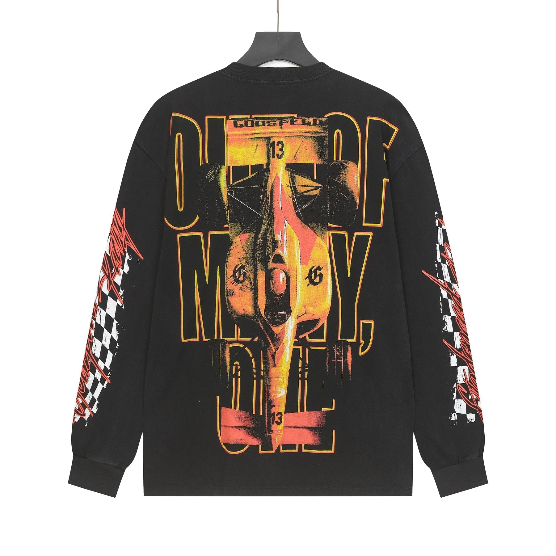 Godspeed Washed Black Racing Graphic Long-Sleeve T-Shirt — back