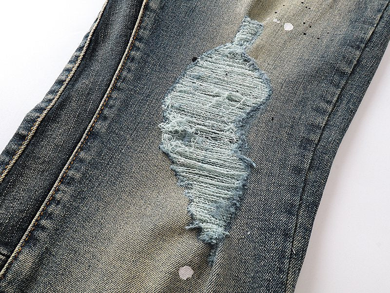 Purple Brand Blue Distressed Paint Splatter Jeans — detail