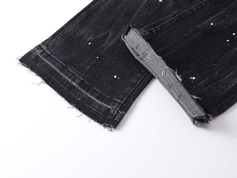 Purple Brand Distressed Paint-Splatter Flared Jeans — detail