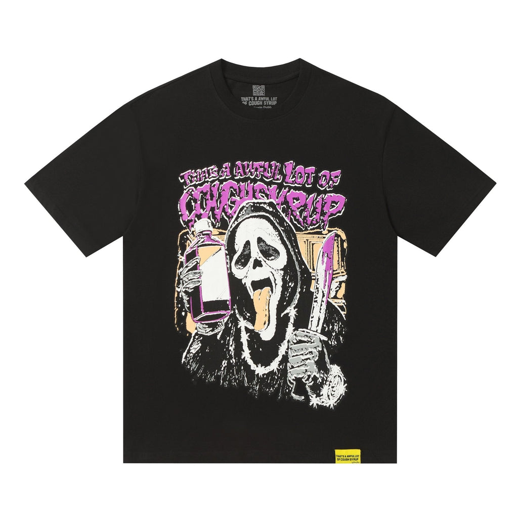 THAT'S A AWFUL LOT OF COUGH SYRUP Black Front & Back Graphic T-Shirt — front