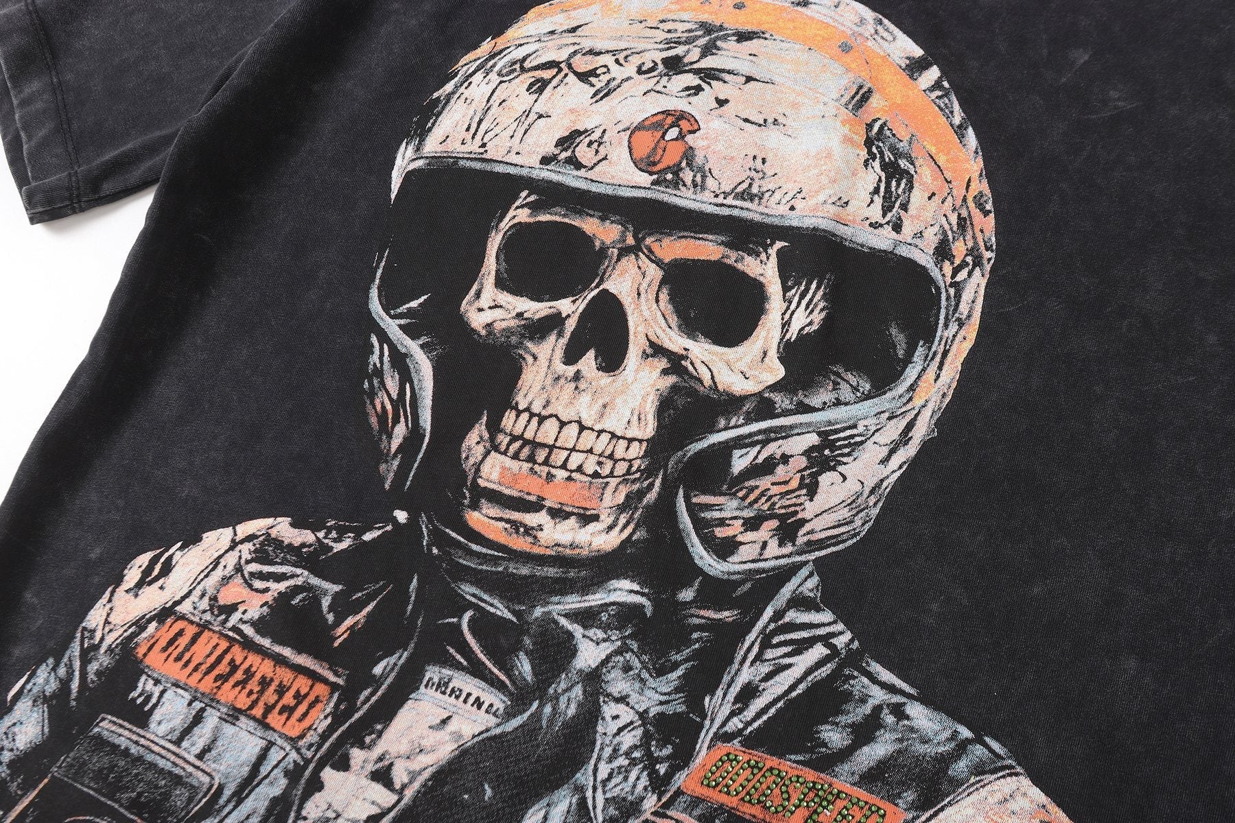 Godspeed Distressed Rhinestone Graphic T-Shirt — detail