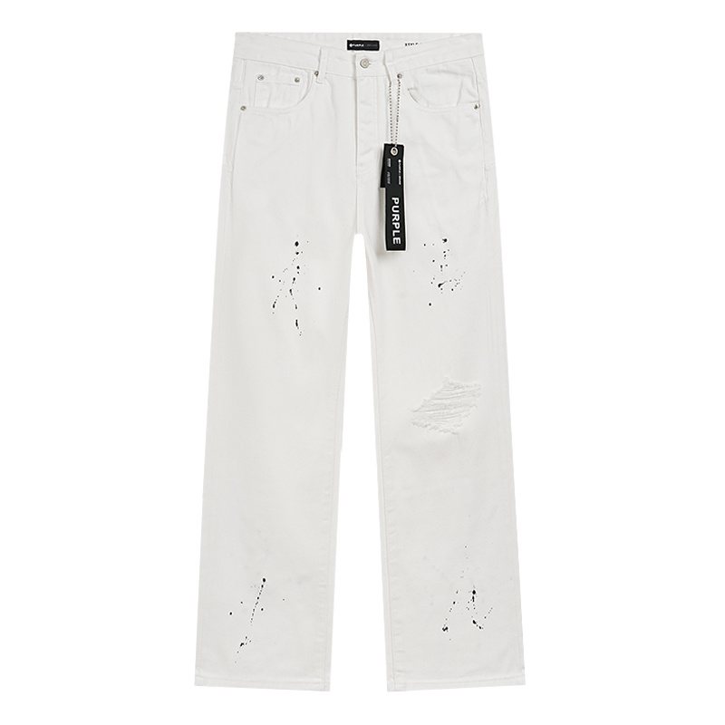 Purple Brand White Distressed Paint-Splatter Jeans — hero
