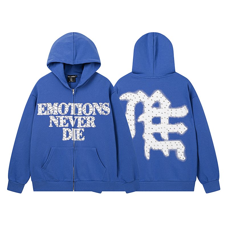 MIXED EMOTION Blue Rhinestone Zip Hoodie — hero