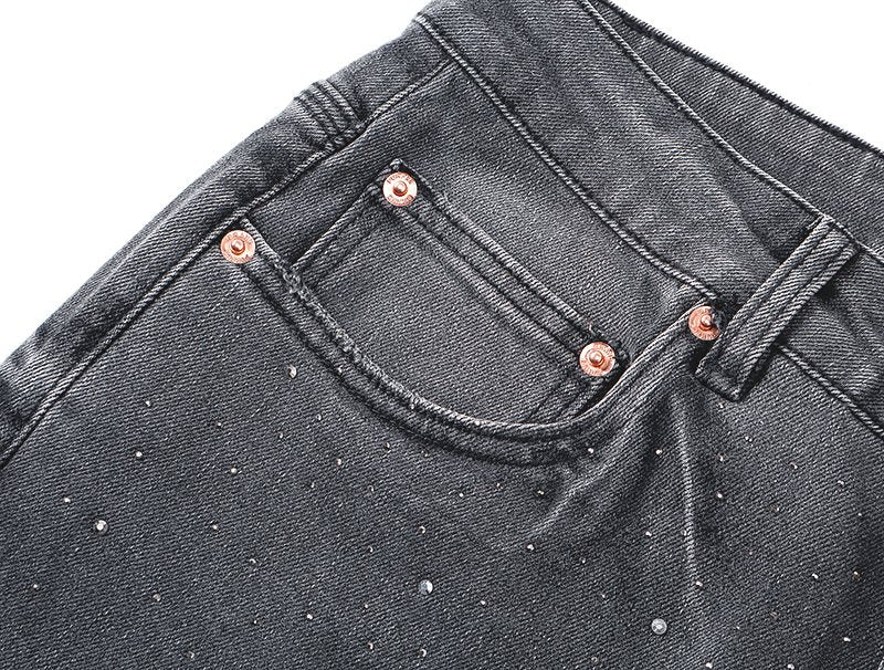 Purple Brand Gray Rhinestone Flared Jeans — detail