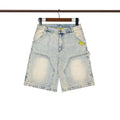 THAT'S A AWFUL LOT OF COUGH SYRUP Light Blue Washed Denim Shorts — front