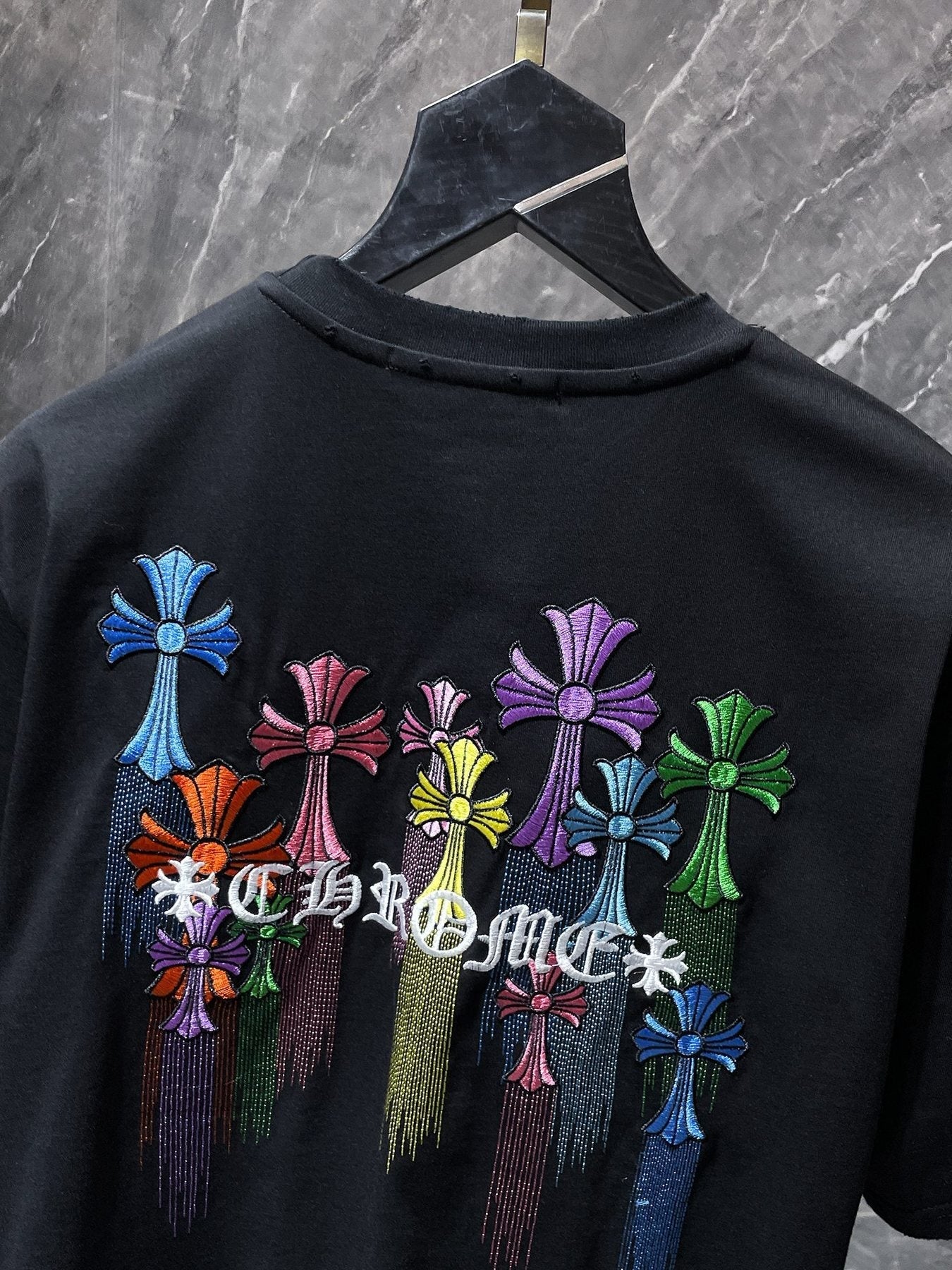 Chrome Hearts Floral Cross Embroidered T-Shirt — detail